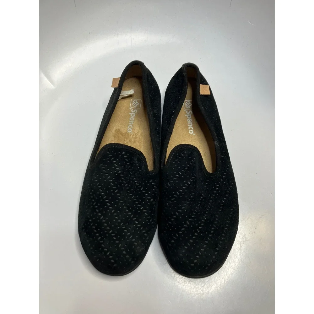 Spenco Bailey ballet flats black perforated suede women's size 8.45 comfort shoe